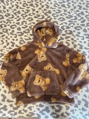 No Boundaries Teddy Bear Print Plush Hoodie Women Size S/M Cozy Pullover